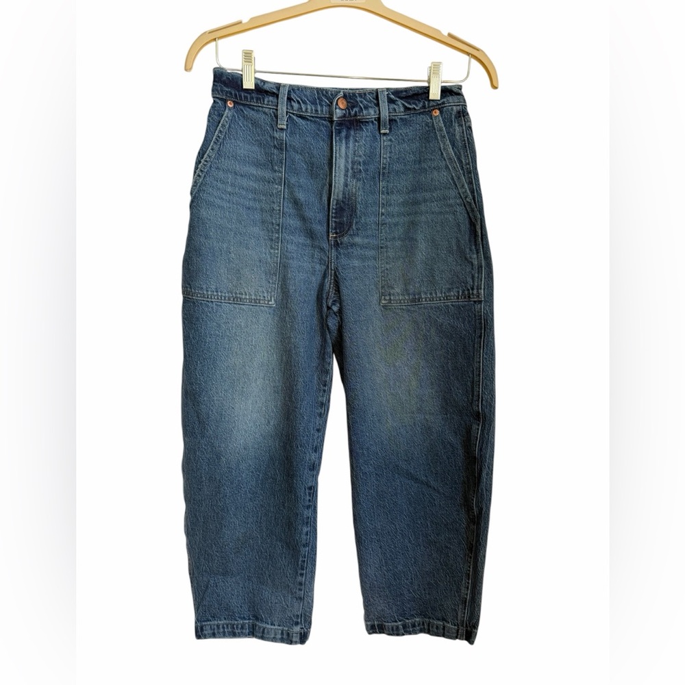 pistola Cropped High-Rise Wide Barrel Leg Jeans in Dark Blue Wash Baggy size 31 - Picture 2 of 6